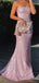 Mermaid Pink Sparkly Long Evening Prom Dresses, Strapless Backless Custom Prom Dresses, MR8282