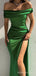 Simple Off Shoulder Green Satin Sheath Long Satin Evening Prom Dresses, Custom Mermaid Prom Dresses, MR8303
