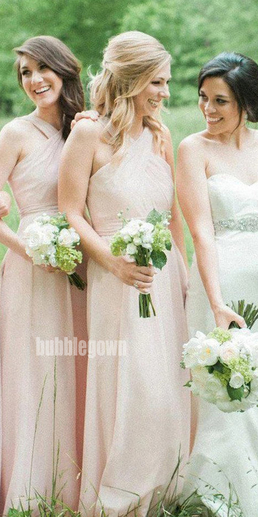 Pink Chiffon Wedding Party Long Bridesmaid Dresses BMD002