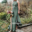 Dark Green Halter Split Side  Long Bridesmaid Dresses BMD011