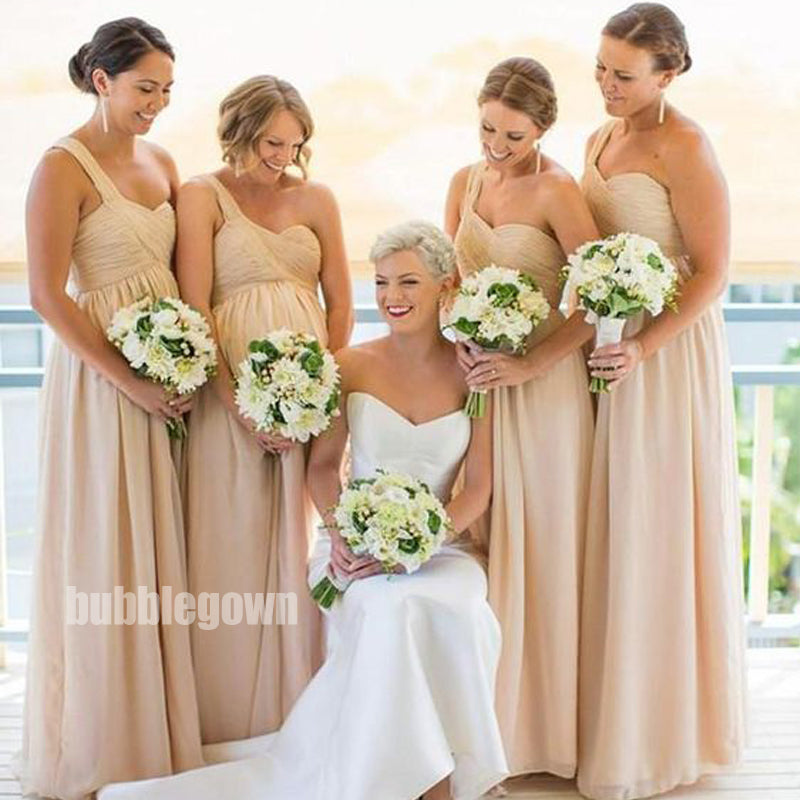 Simple Yellow One-shoulder Long Bridesmaid Dresses BMD012