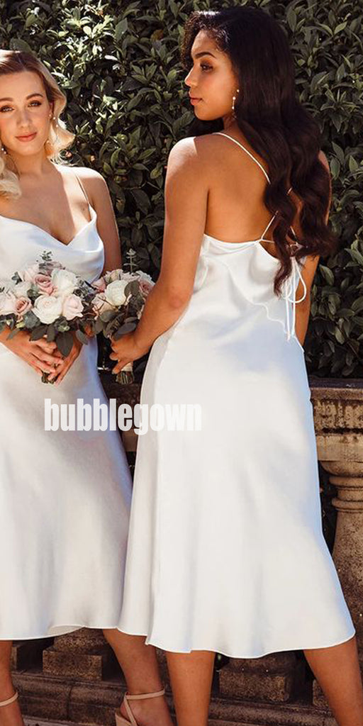Elegant White Spaghetti Strap Short Bridesmaid Dresses BMD022
