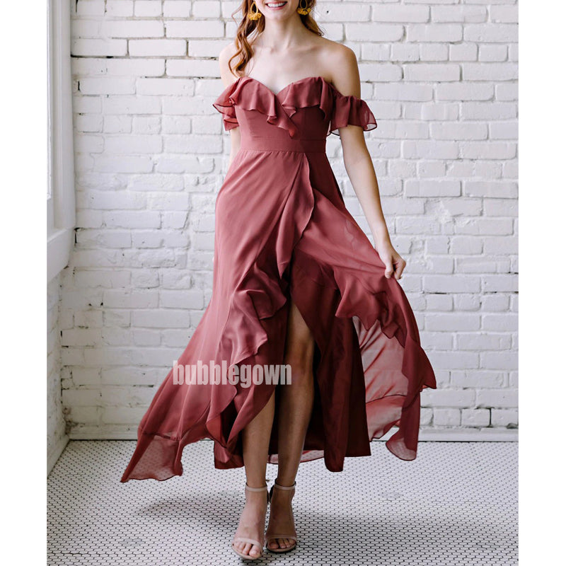 Elegant Rosewood Sweetheart Chiffon Long Bridesmaid Dresses BMD029 BubbleGowns Elegant Rosewood Sweetheart Chiffon Long Bridesmaid Dresses BMD029 BubbleGowns
