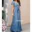 Elegant Blue Short Sleeves Chiffon Long Bridesmaid Dresses  BMD046