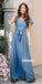 Elegant Blue Short Sleeves Chiffon Long Bridesmaid Dresses  BMD046