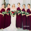 Elegant Halter Burgundy Chiffon Long Bridesmaid Dresses, BMD048