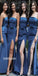 Royal Blue Straight Neck Split Long Bridesmaid Dresses GDW115