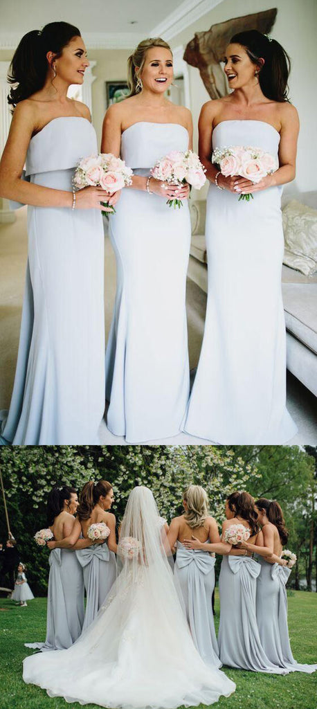 Poular Straight Neckline Mermaid Long Wedding Bridesmaid Dresses with Bow, BGP280