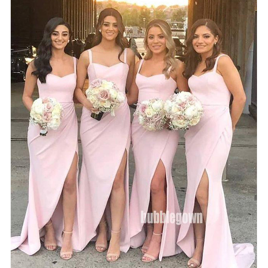 Side Split Spaghetti Strap Long Bridesmaid Dresses GDW114