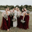 Lace Top Burgundy Two Pieces Romantic Long Wedding Bridesmaid Dresses, BGP290 - Bubble Gown