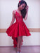 Popular High Low Spaghetti Strap Lace Red Short Homecoming Dresses, BH119