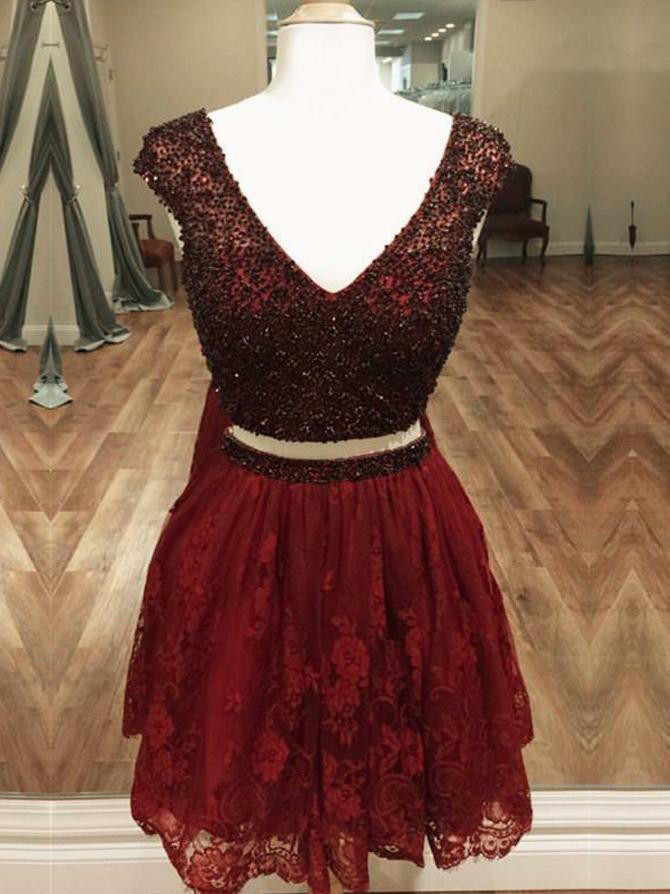 Burgundy Beaded Top Lace Two Pieces Short Homecoming Dresses, BH121 BubbleGowns Burgundy Beaded Top Lace Two Pieces Short Homecoming Dresses, BH121 BubbleGowns