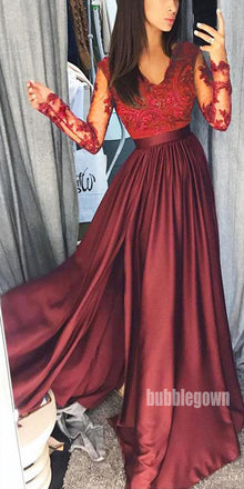 Sexy Lace Long Sleeve Split Side Long Prom Dresses FP1173