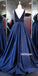 Elegant Dark Blue V-neck Beads Party Prom Dresses FP1182