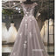 Grey Jewel Neck Cap Sleeves A-line Prom Dress FP1192