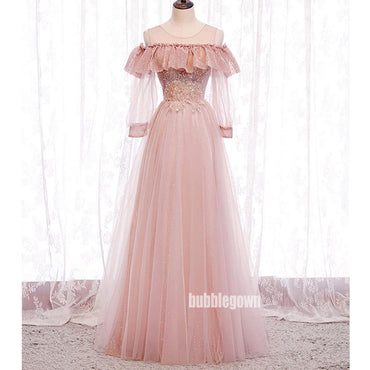 Pink Princess Long Sleeves Tulle Prom Dress  FP1194