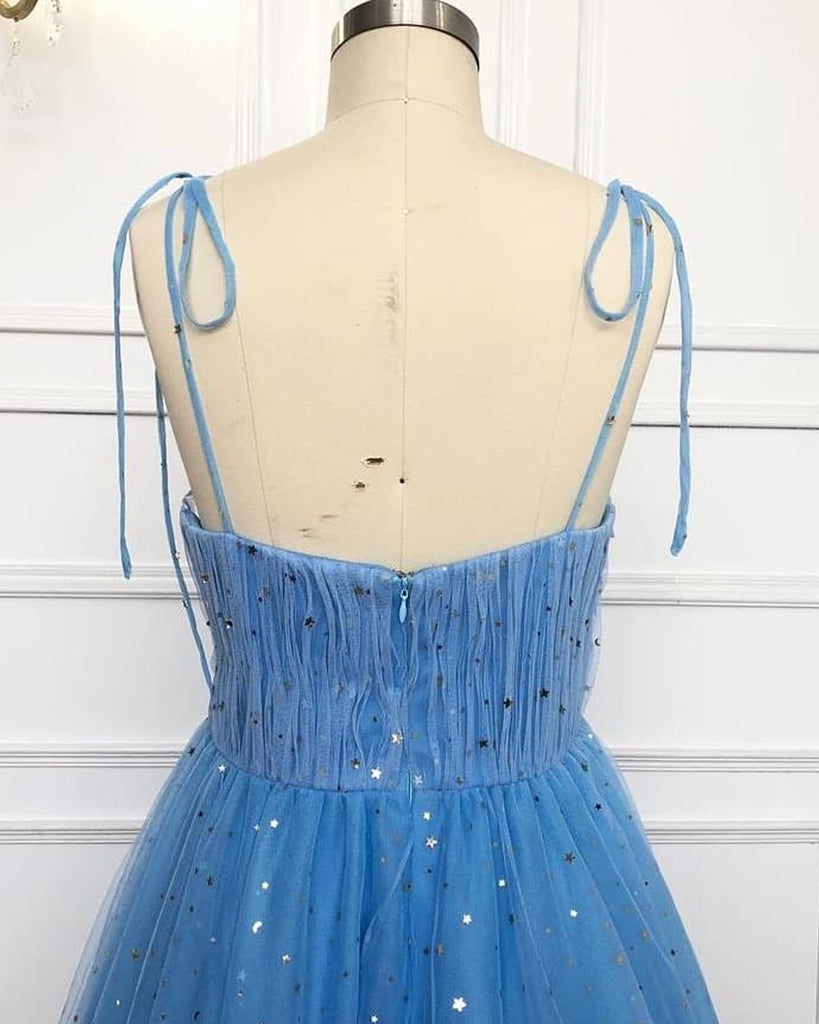 Elegant Blue Spaghetti Strap Tulle Prom Dress  FP1196