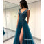 Sexy Navy-blue A-line Split Side Long Prom Dress  FP1198