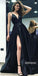 Sexy Black V-neck Side Split Long Prom Dress  FP1200