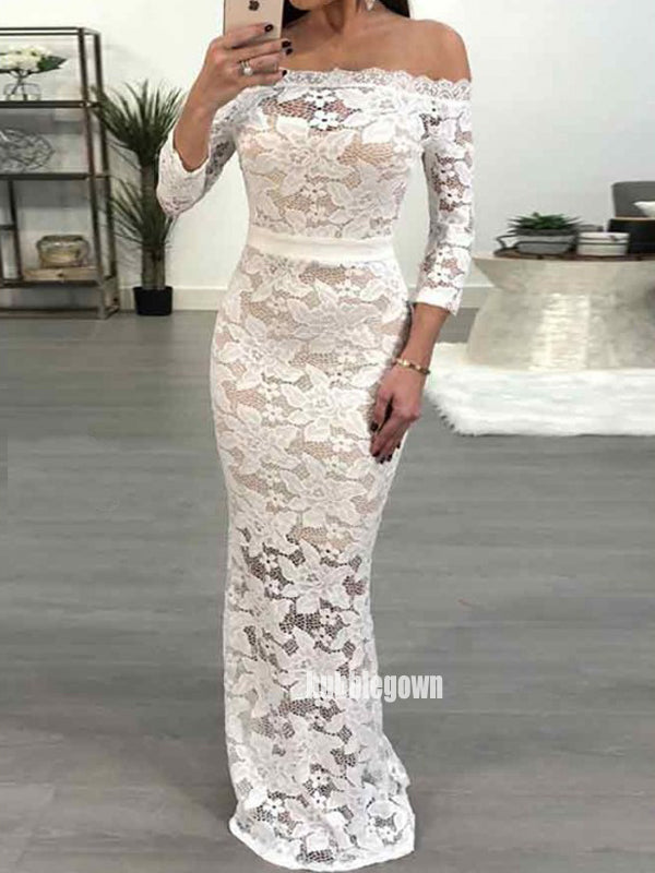 Elegant Sabrina White Lace Mermaid Long Prom Dress  FP1205