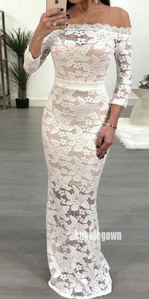 Elegant Sabrina White Lace Mermaid Long Prom Dress  FP1205