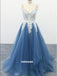 Elegant V-neck Spaghetti Strap Lace Tulle Long Prom Dresses FP1210