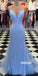 Elegant Blue Spaghetti Straps Tulle Long Prom Dresses FP1218