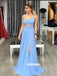 Elegant Blue V-neck Side Split Prom Dresses FP1221
