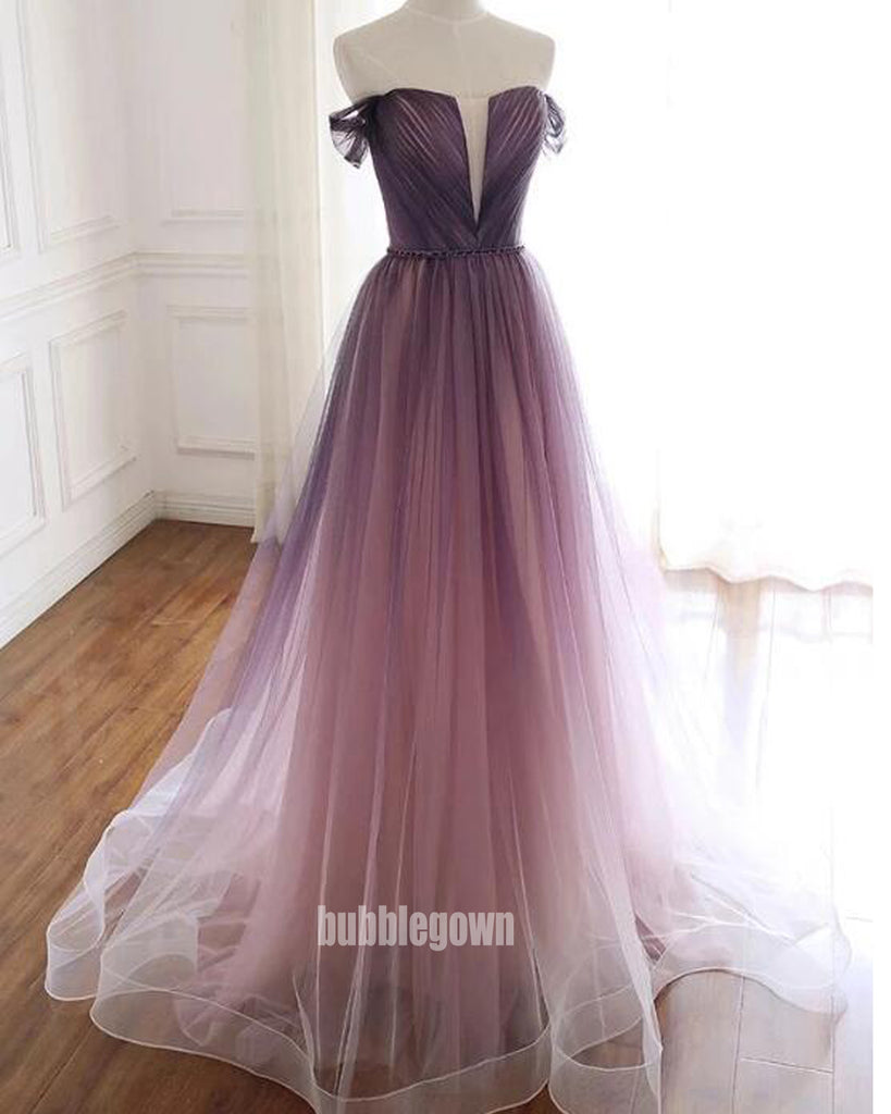 Elegant Off Shoulder Tulle Long Prom Dresses FP1223