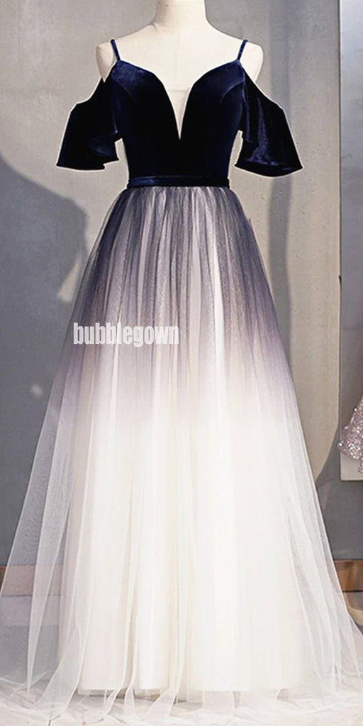 Elegant Spaghetti Straps Tulle Long Prom Dresses FP1229