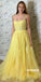 Applique Yellow A-line Tulle Long Prom Dresses FP1234