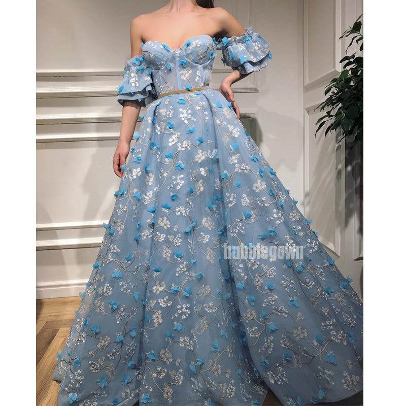 A-line Blue Sweetheart Applique Long Prom Dresses FP1121
