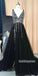Black V Neck Popular Beaded V Back Cheap Long Prom Dress, BGP076