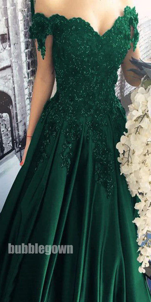 Off the Shoulder Green Elegant Formal Cheap Long Prom Dress, BGP075