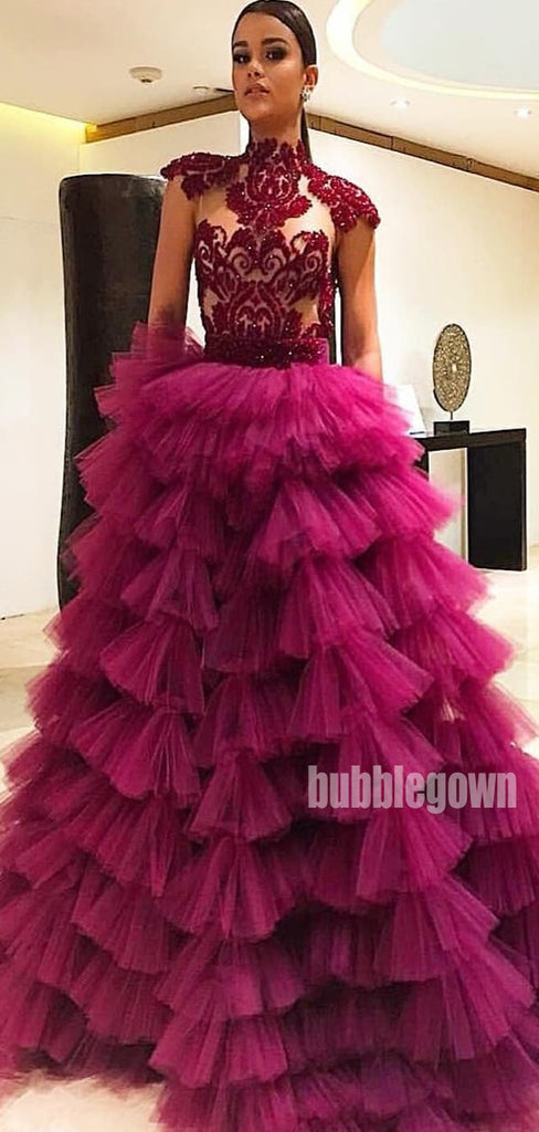 Gorgeous High Neck Tulle Long Prom Dresses FP1130