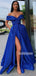 Off the Shoulder Royal Blue Side Split Long Prom Dresses FP1131