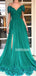 Off the Shoulder A-line Side Split Tulle Long Prom Dresses FP1136