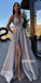 A-line Spaghetti Strap Side Slit Long Bridesmaid Prom Dresses GDW110