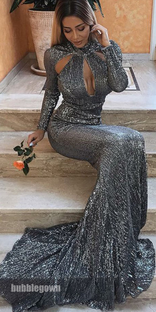 Sexy Long Sleeves Sequin Mermaid Shinning Cheap Prom Dresses, BGP201