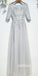 Half Sleeves Tulle Applique Light Grey Cheap On Sale Long Prom Dresses, BGP024