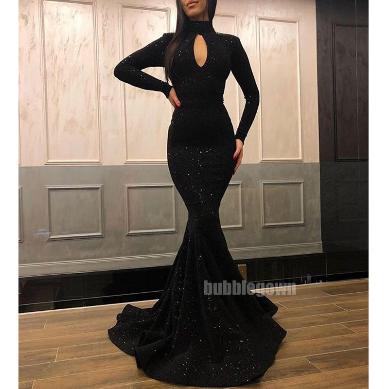 Black Long Sleeves High Neck Mermaid Long Prom Dresses, WP029 BubbleGowns Black Long Sleeves High Neck Mermaid Long Prom Dresses, WP029 BubbleGowns