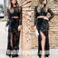 Black Lace Long Sleeves Two Pieces Side Split Sexy Long Prom Dress, BGP058