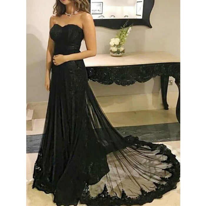 Black Sweetheart Elegant Lace Cheap Long Prom Dresses, BGP210 - Bubble Gown