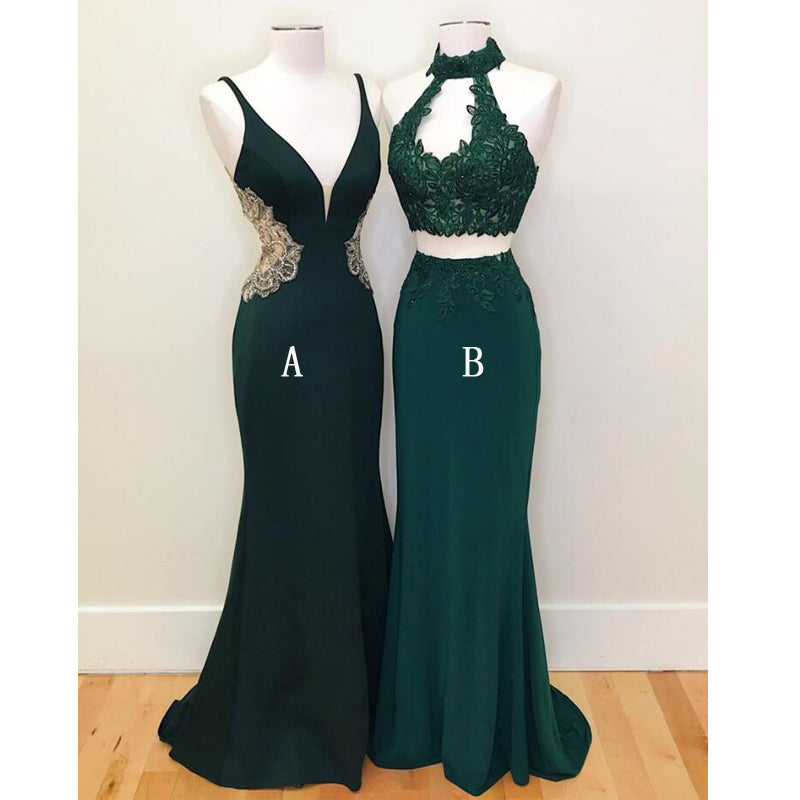 Teal Green Mermaid Evening Party Long Prom Dresses, WP006