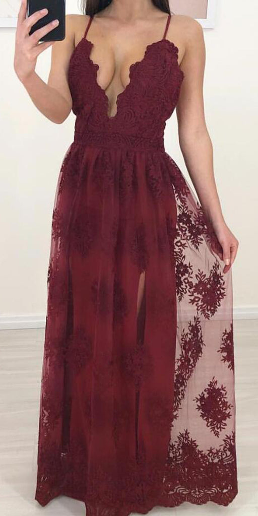 Spaghetti Strap Lace Formal Cheap Long Prom Dresses, WP001