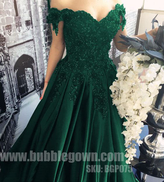 Off the Shoulder Green Elegant Formal Cheap Long Prom Dress, BGP075 BubbleGowns Off the Shoulder Green Elegant Formal Cheap Long Prom Dress, BGP075 BubbleGowns