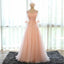 Copy of Applique Peach Half Sleeves Elegant Tulle Long Prom Dresses, BG51484