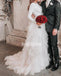 Simple White V-back Long Sleeve Tulle Long Wedding Dresses, BGH027