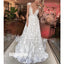Sexy Deep V-neck Short Sleeve Applique Lace Long Wedding Dresses, BGH031