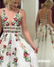 Unique V-neck Flower Prints Lace Long Prom Dresses FP1224